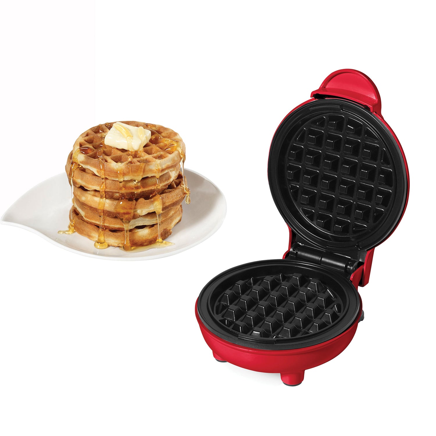 Starfrit 4-In. Electric Mini Waffle Maker, Red