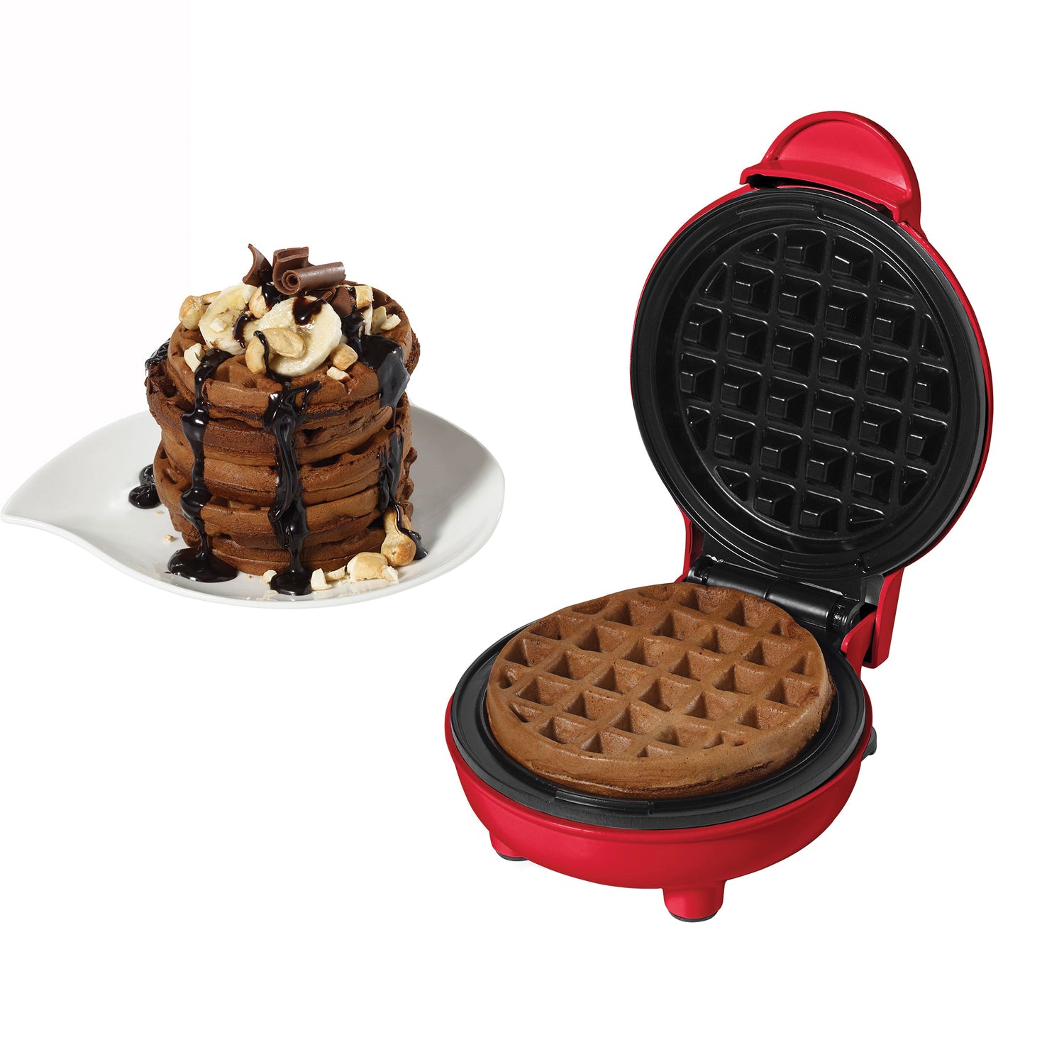 Starfrit 4-In. Electric Mini Waffle Maker, Red