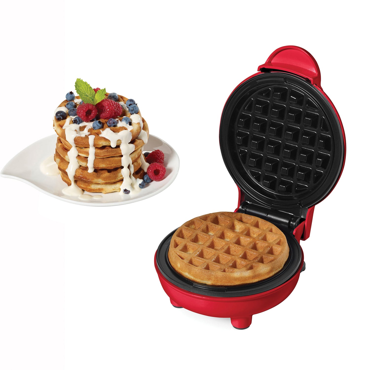 Starfrit 4-In. Electric Mini Waffle Maker, Red