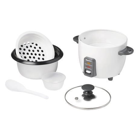 Starfrit 3-Cups Uncooked/6-Cups Cooked 300-Watt Electric Rice Cooker with Ceramic Coating, White
