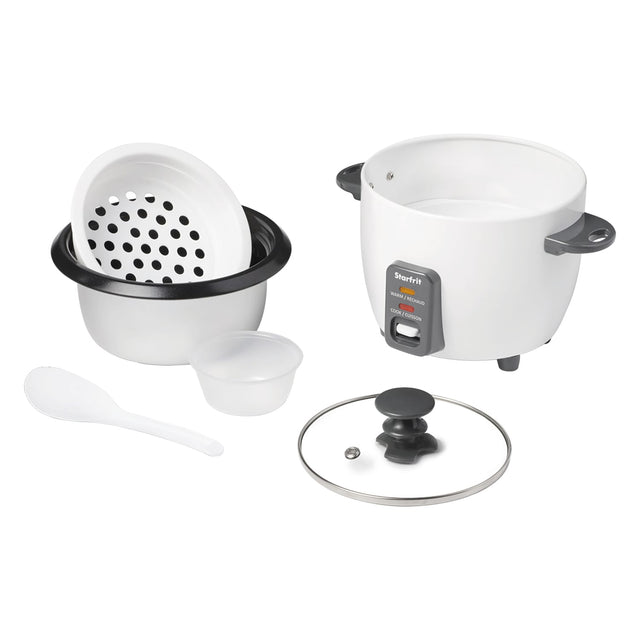 Starfrit 3-Cups Uncooked/6-Cups Cooked 300-Watt Electric Rice Cooker with Ceramic Coating, White