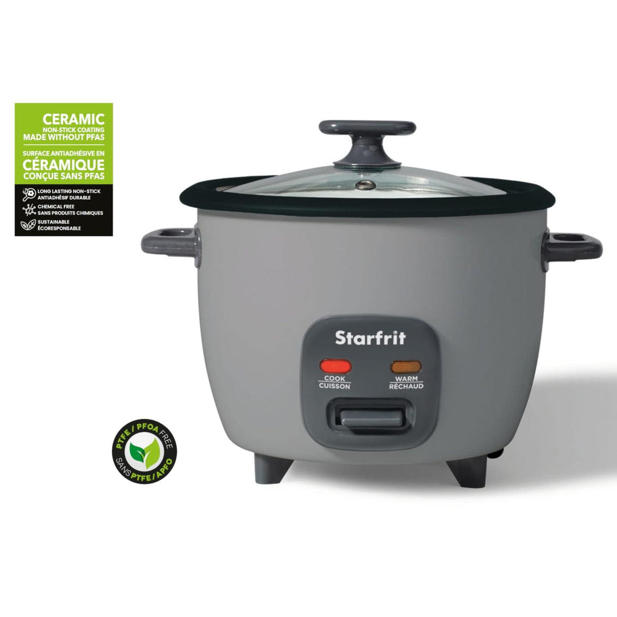 Starfrit 10-Cup 400-Watt Electric Rice Cooker with Non-Stick, PFAS-Free Ceramic Pot, Gray