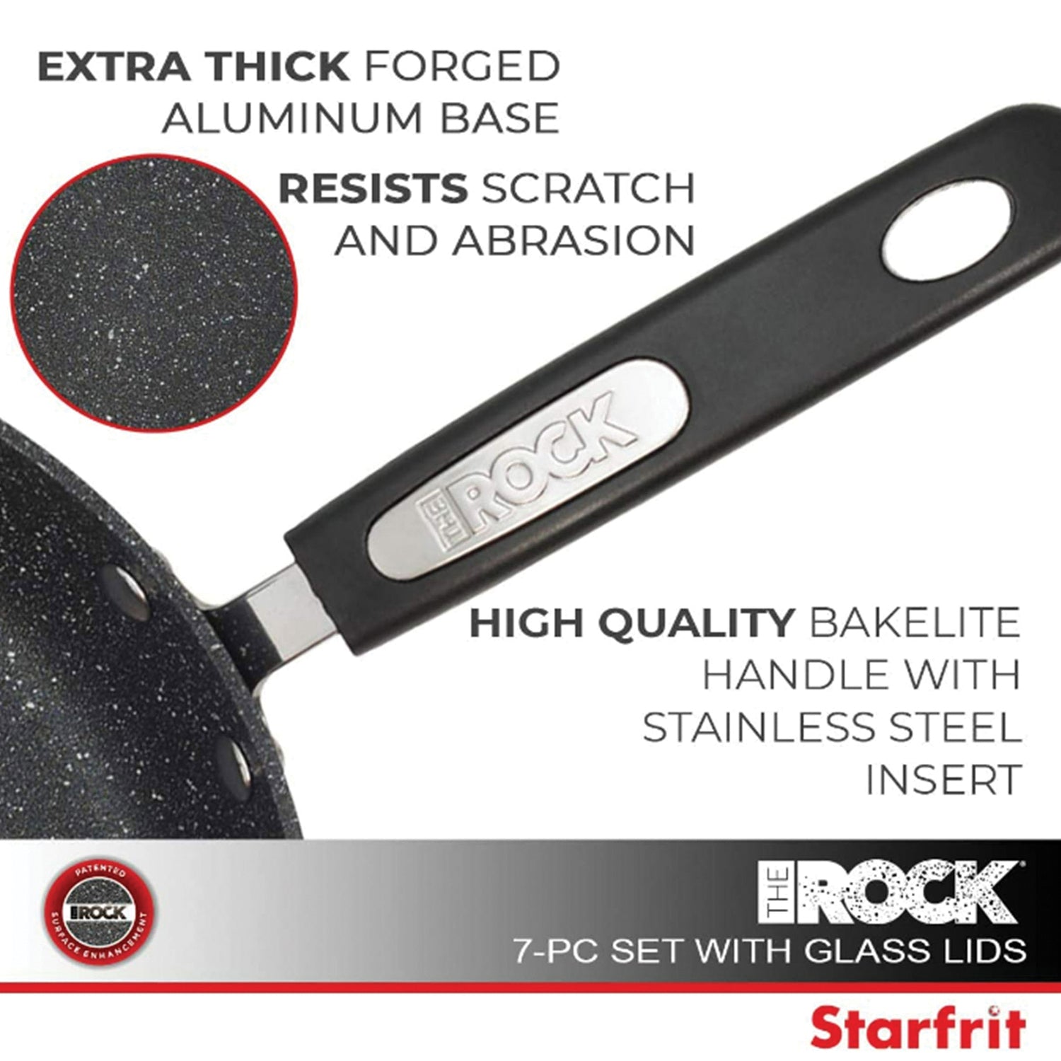 THE ROCK by Starfrit 7-Piece Cookware Set w/Bakelite Handles, Black
