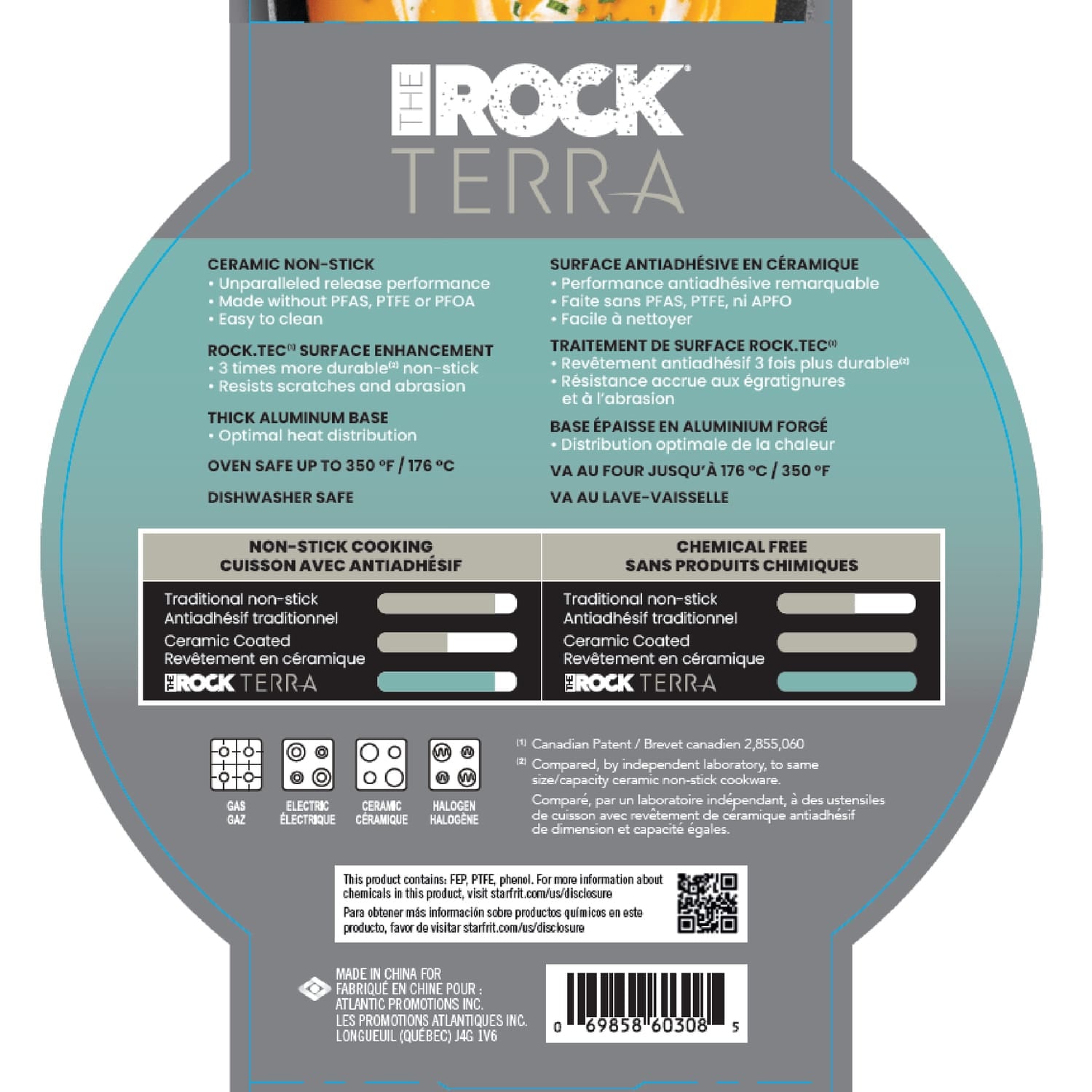 THE ROCK by Starfrit Terra Black Marble 12-In. Non-Stick PFOA-Free Deep Fry Pan with Lid and Bakelite Handle