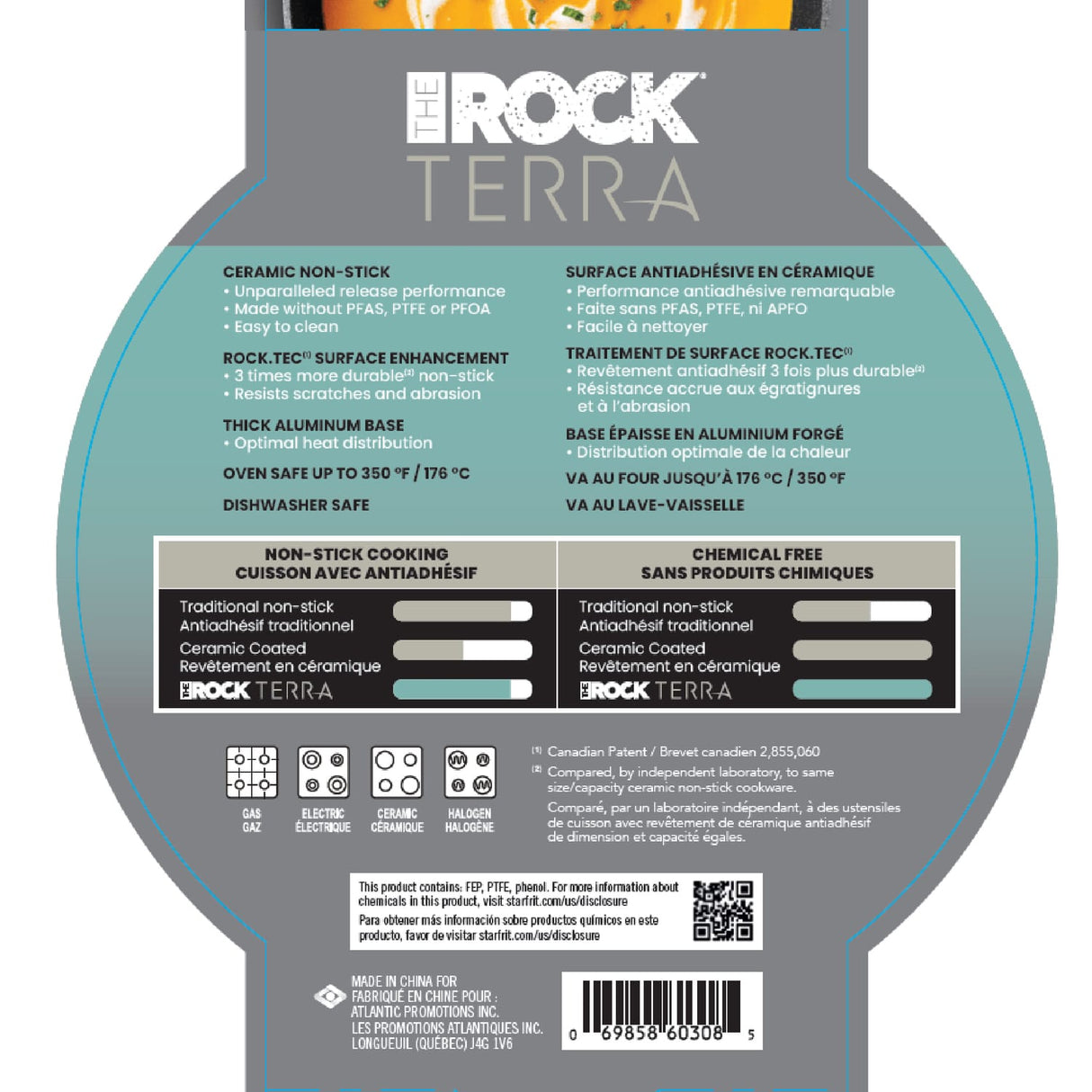 THE ROCK by Starfrit Terra Black Marble Non-Stick Saucepan with Bakelite Handle, 2 Qt.