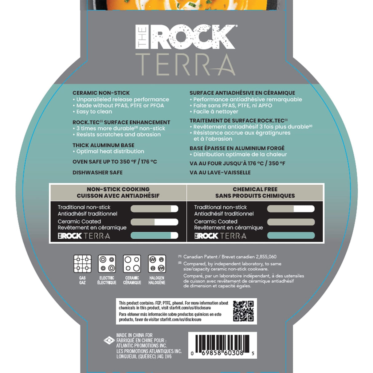 THE ROCK by Starfrit Terra Black Marble Non-Stick Saucepan with Bakelite Handle, 3 Qt.