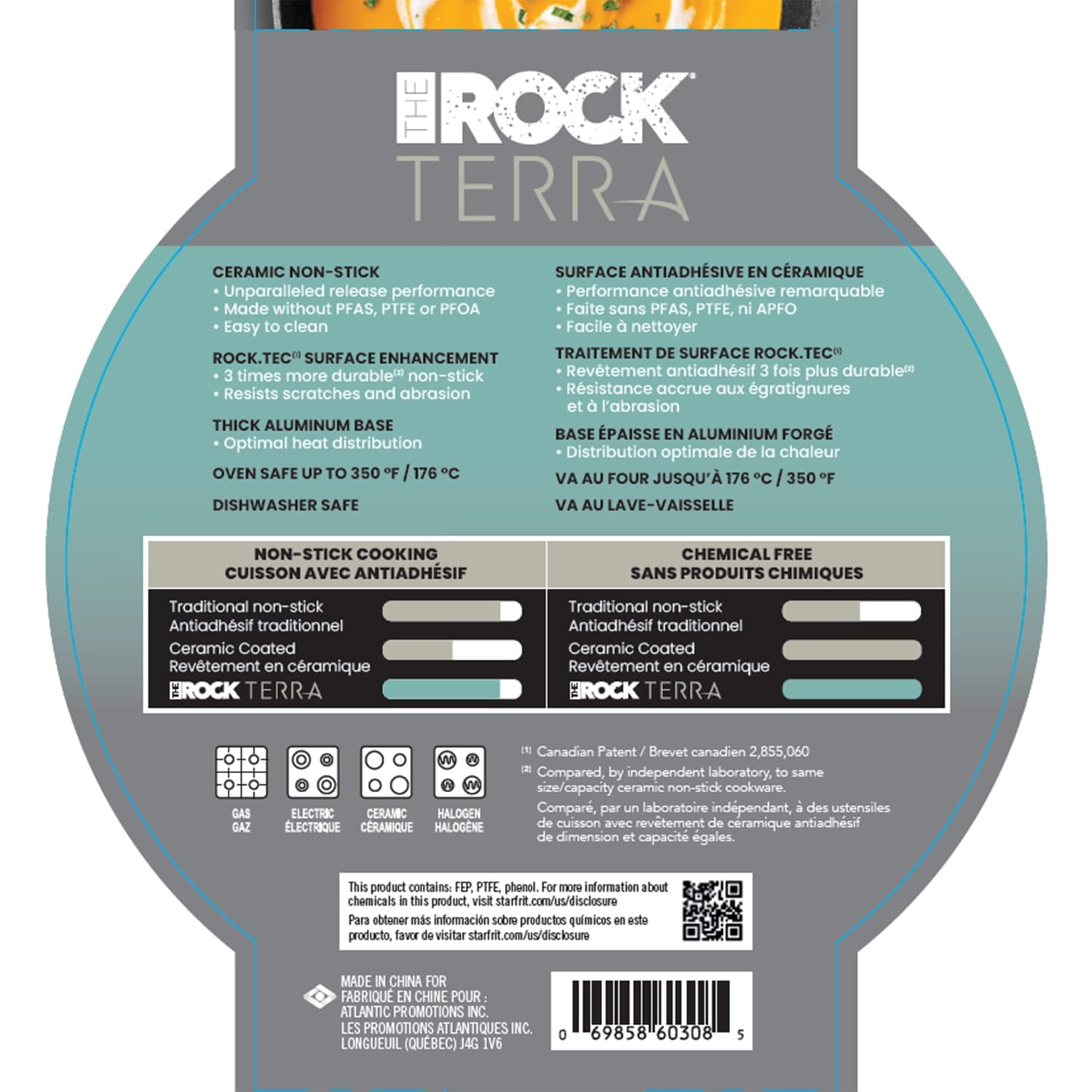 THE ROCK by Starfrit Terra Black Marble Non-Stick Saucepan with Bakelite Handle, 3 Qt.