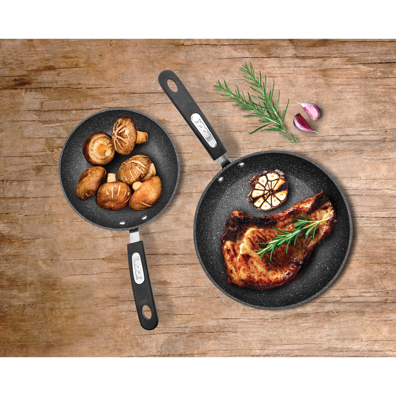 THE ROCK by Starfrit Set of 2 Fry Pans with Bakelite Handles