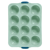 Starfrit 12-Cup Silicone Muffin Pan with Integrated Metal Frame, Sage Green