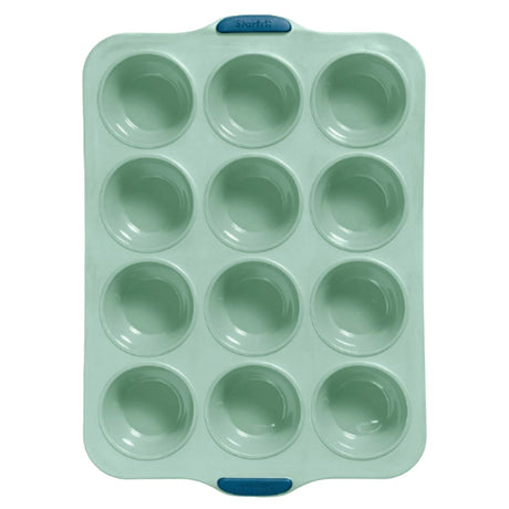 Starfrit 12-Cup Silicone Muffin Pan with Integrated Metal Frame, Sage Green
