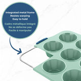 Starfrit 12-Cup Silicone Muffin Pan with Integrated Metal Frame, Sage Green