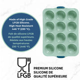 Starfrit 12-Cup Silicone Muffin Pan with Integrated Metal Frame, Sage Green