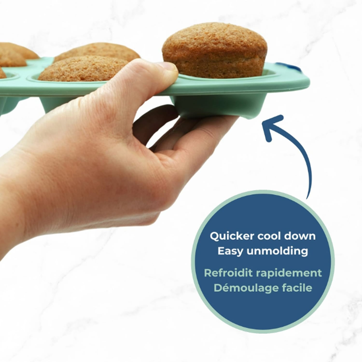 Starfrit 12-Cup Silicone Muffin Pan with Integrated Metal Frame, Sage Green