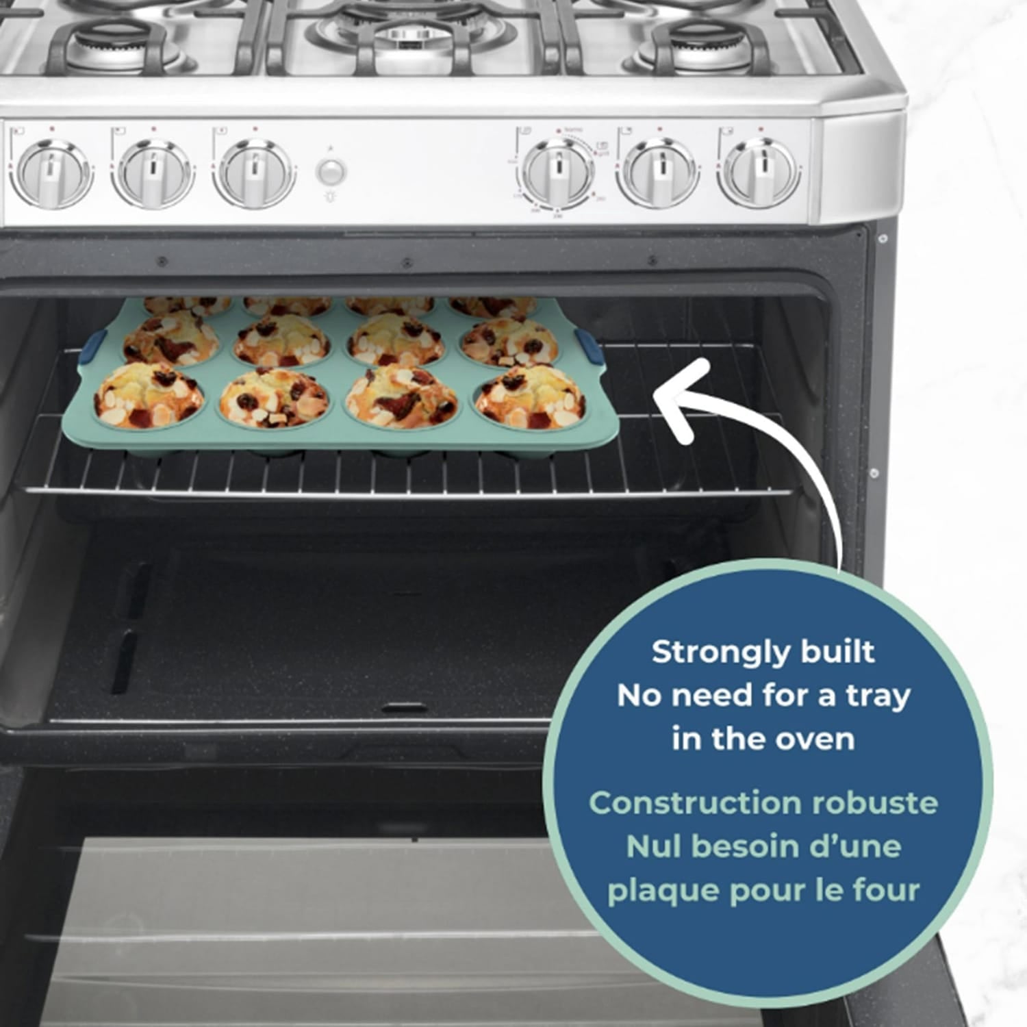 Starfrit 12-Cup Silicone Muffin Pan with Integrated Metal Frame, Sage Green