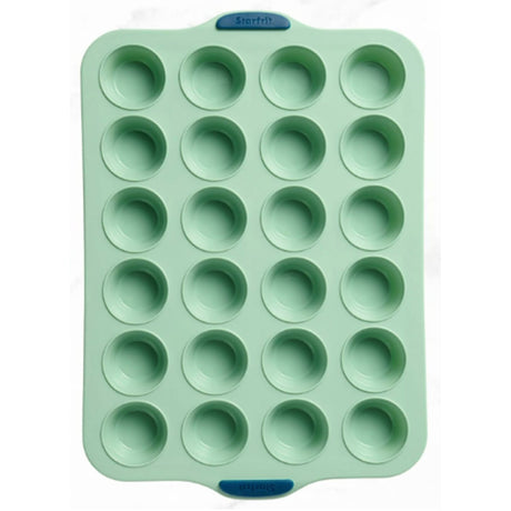 Starfrit 24-Cup Silicone Mini Muffin Pan with Integrated Metal Frame, Sage Green
