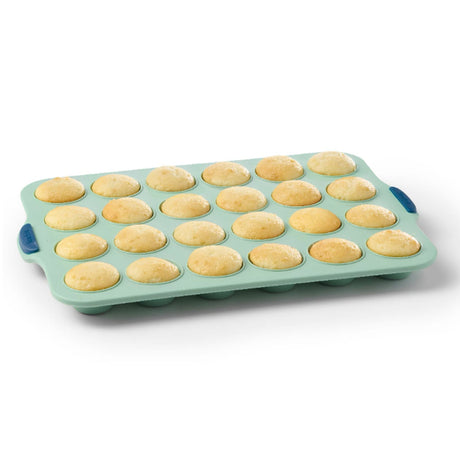Starfrit 24-Cup Silicone Mini Muffin Pan with Integrated Metal Frame, Sage Green
