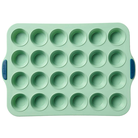 Starfrit 24-Cup Silicone Mini Muffin Pan with Integrated Metal Frame, Sage Green
