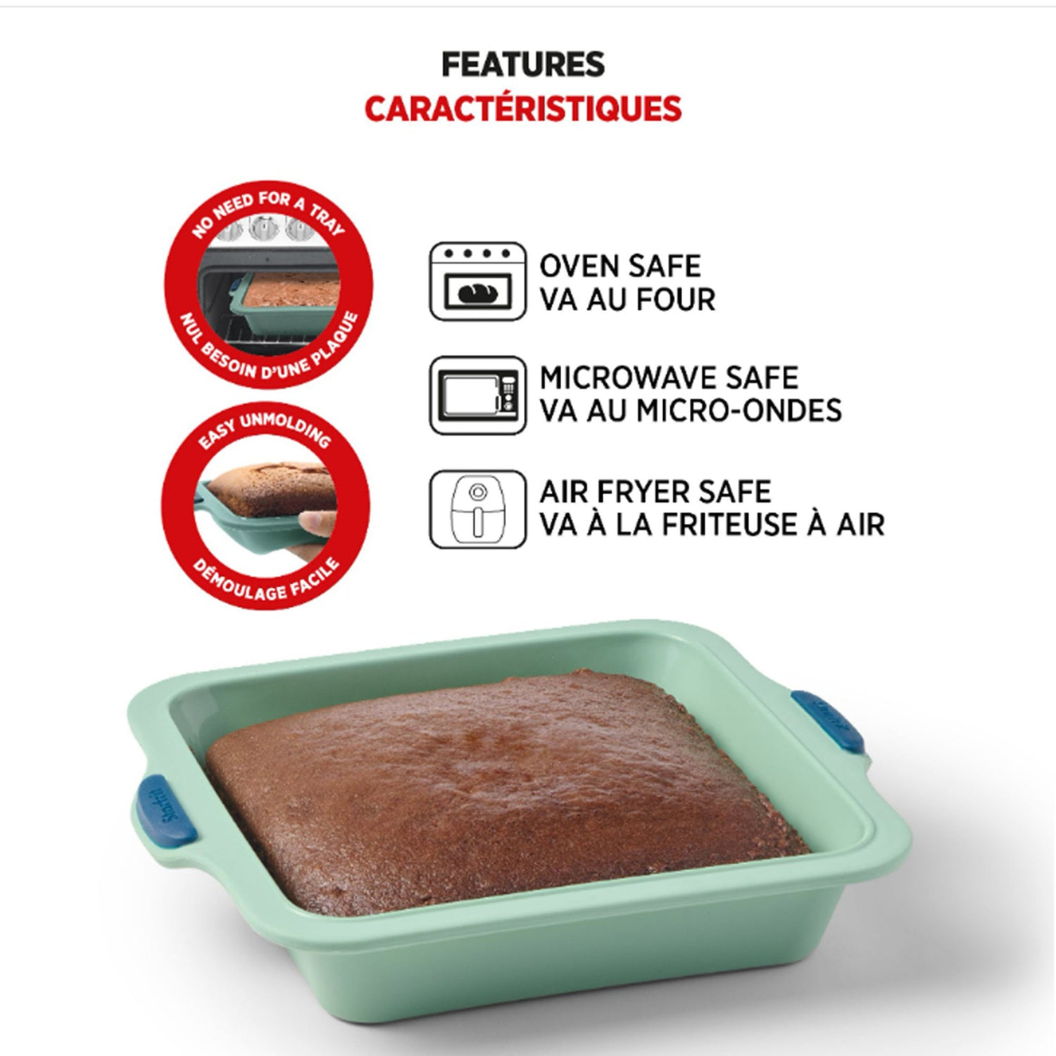 Starfrit 8-In. Silicone Square Cake Pan with Integrated Metal Frame, Sage Green