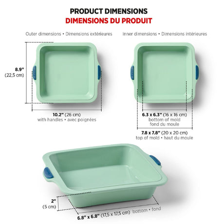 Starfrit 8-In. Silicone Square Cake Pan with Integrated Metal Frame, Sage Green