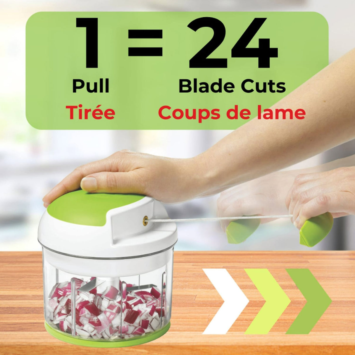 Starfrit Pull Chopper with Lid, Green/White