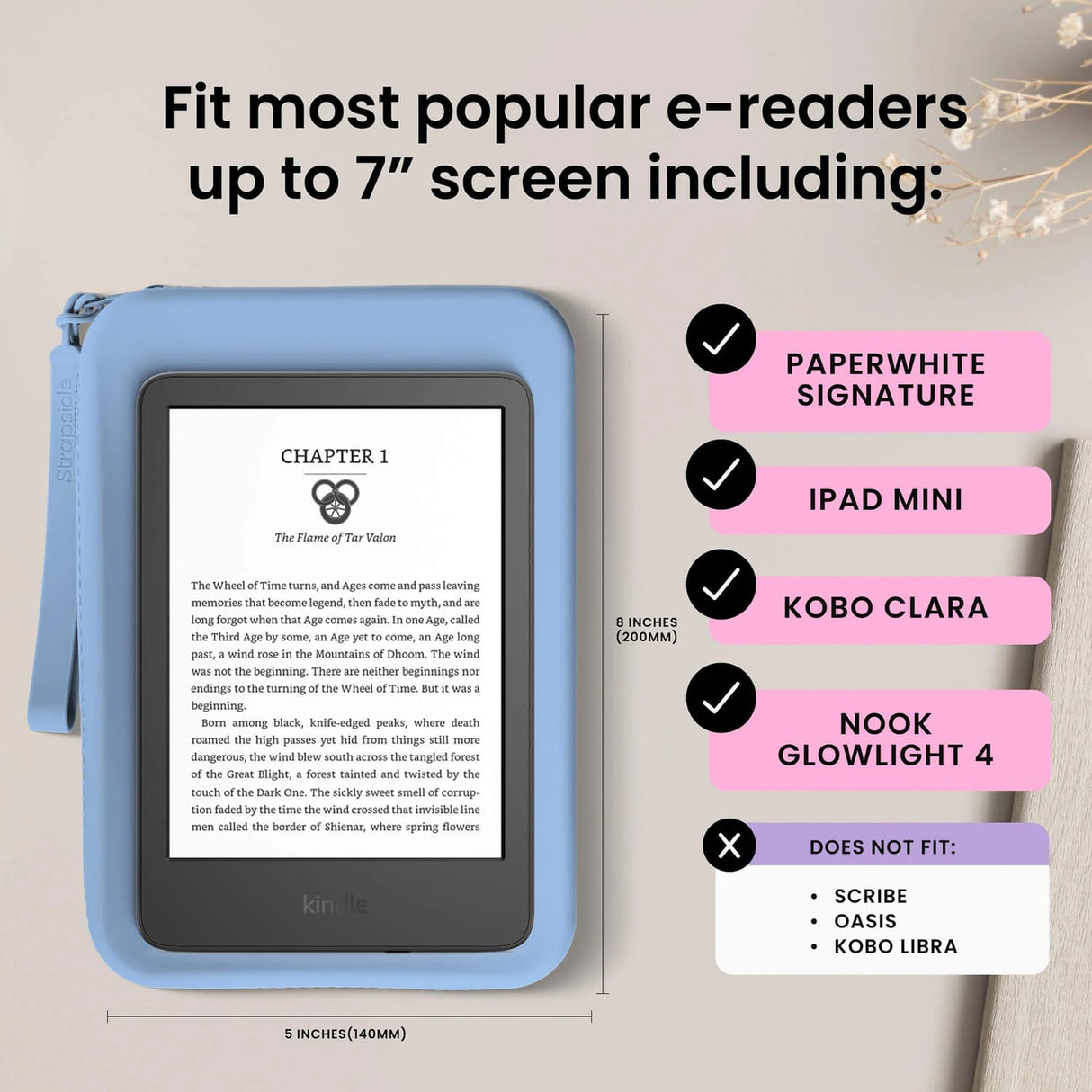 Strapsicle Clutch Sleeve for Select Kindle and Kobo E-Readers, Bondi Blue