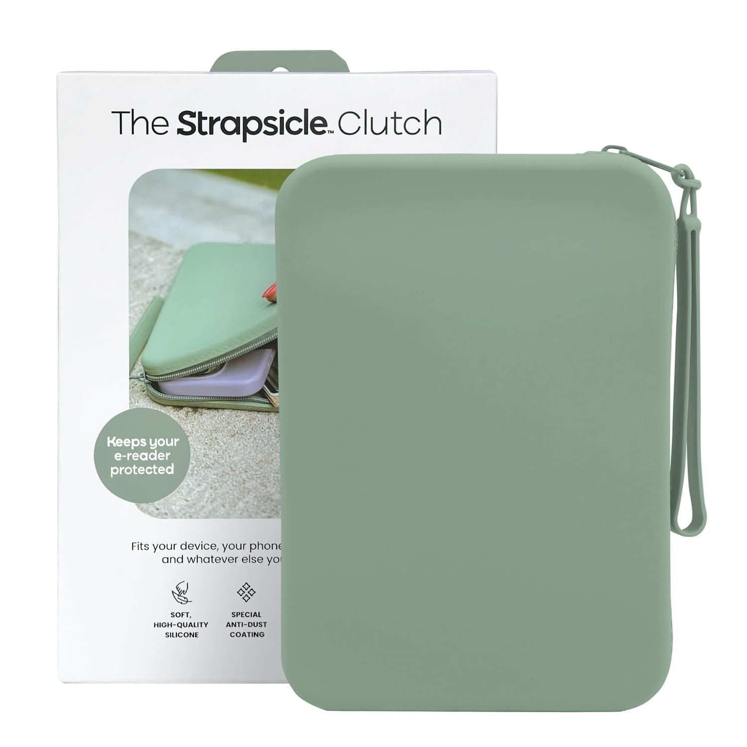 Strapsicle Clutch Sleeve for Select Kindle and Kobo E-Readers, Sage Green