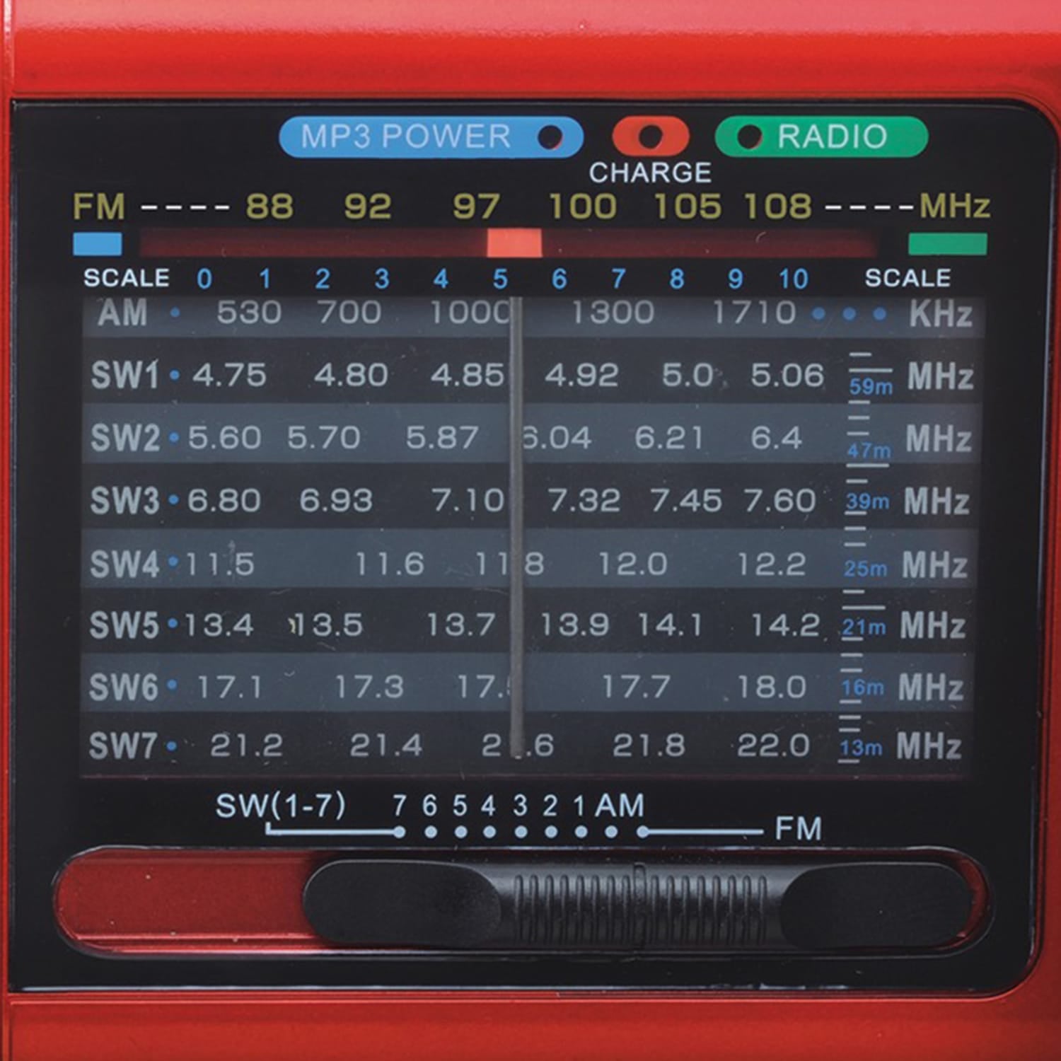 Supersonic 9-Band Rechargeable Radio with Bluetooth and USB/microSD Card Input, SC-1080BT, Red