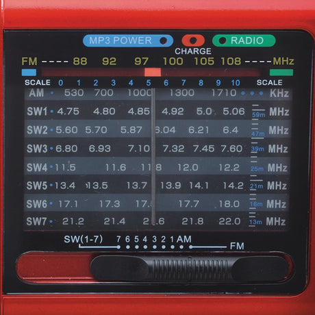 Supersonic 9-Band Rechargeable Radio with Bluetooth and USB/microSD Card Input, SC-1080BT, Red
