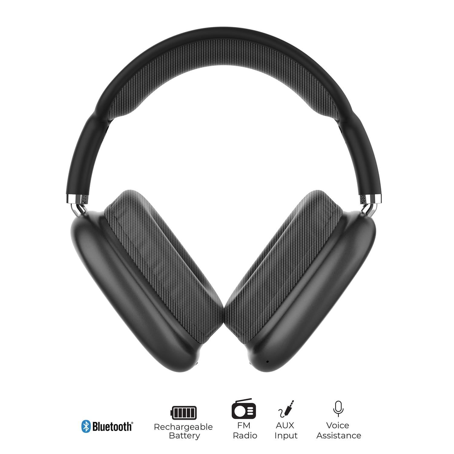 IQ Sound Bluetooth Over-Ear High-Performance Headphones with Mic, FM Radio, and 3.5-mm Aux Input, up to 6 Hours Play Time, IQ-170BT, Black