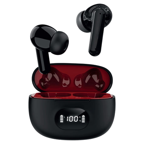 IQ Sound TWS Bluetooth In-Ear Earphones with Mics and LED-Power-Display Charging Case, ENC, up to 28 Hours Play Time, IPX4 Splash-Resistant, IQ-243TWS