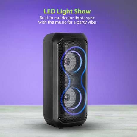IQ Sound 6-Watt Portable Bluetooth Rechargeable Speaker with Dual 4-In. Woofers, Lights, FM Radio, Mic Input, and Remote, IQ-3404BT