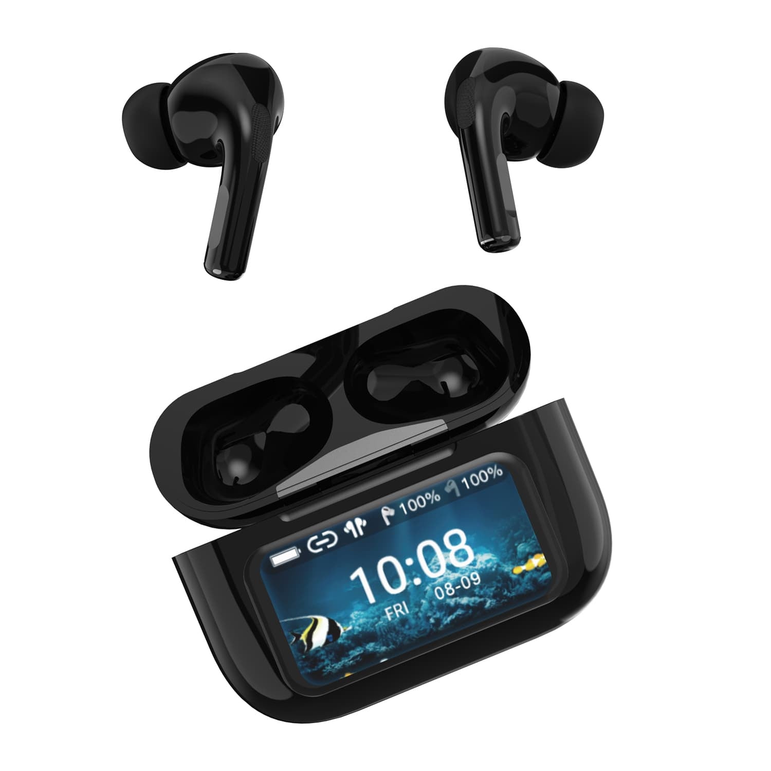 IQ Sound iQ Edge Pro TWS Bluetooth In-Ear Earbuds with Mic and Smart Display Charging Case, ANC and ENC, up to 20 Hours Play Time, IQ-341ANC, Black