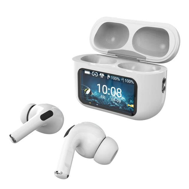 IQ Sound iQ Edge Pro TWS Bluetooth In-Ear Earbuds with Mic and Smart Display Charging Case, ANC and ENC, up to 20 Hours Play Time, IQ-341ANC, White