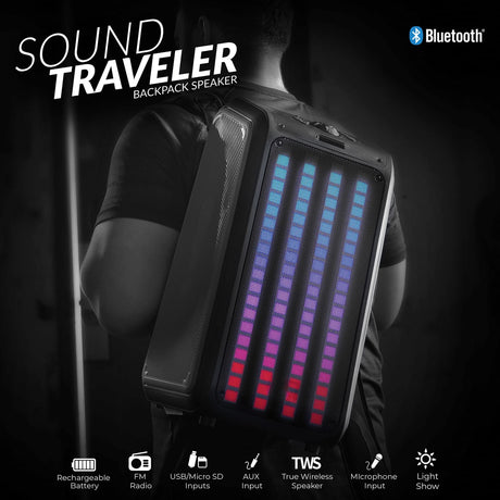 IQ Sound Sound Traveler 20-Watt-Continuous-Power Portable Backpack Speaker with Wired Microphone and Remote