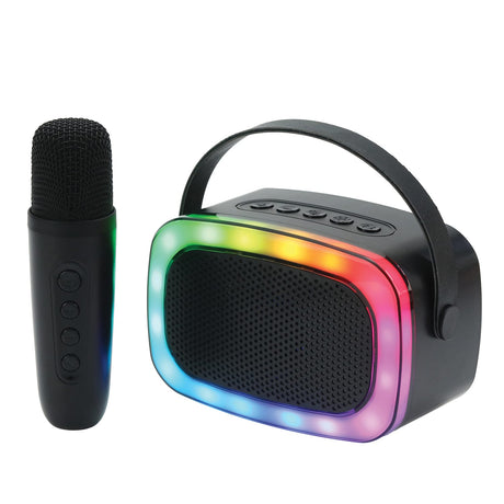 IQ Sound Mini Karaoke Portable Bluetooth Speaker with Wireless Microphone and RGB Light Show, IQ-908K, Black
