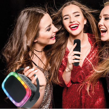 IQ Sound Mini Karaoke Portable Bluetooth Speaker with Wireless Microphone and RGB Light Show, IQ-908K, Black