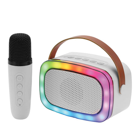 IQ Sound Mini Karaoke Portable Bluetooth Speaker with Wireless Microphone and RGB Light Show, IQ-908K, White