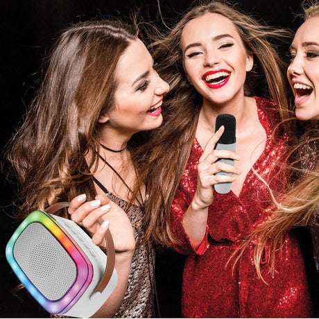 IQ Sound Mini Karaoke Portable Bluetooth Speaker with Wireless Microphone and RGB Light Show, IQ-908K, White