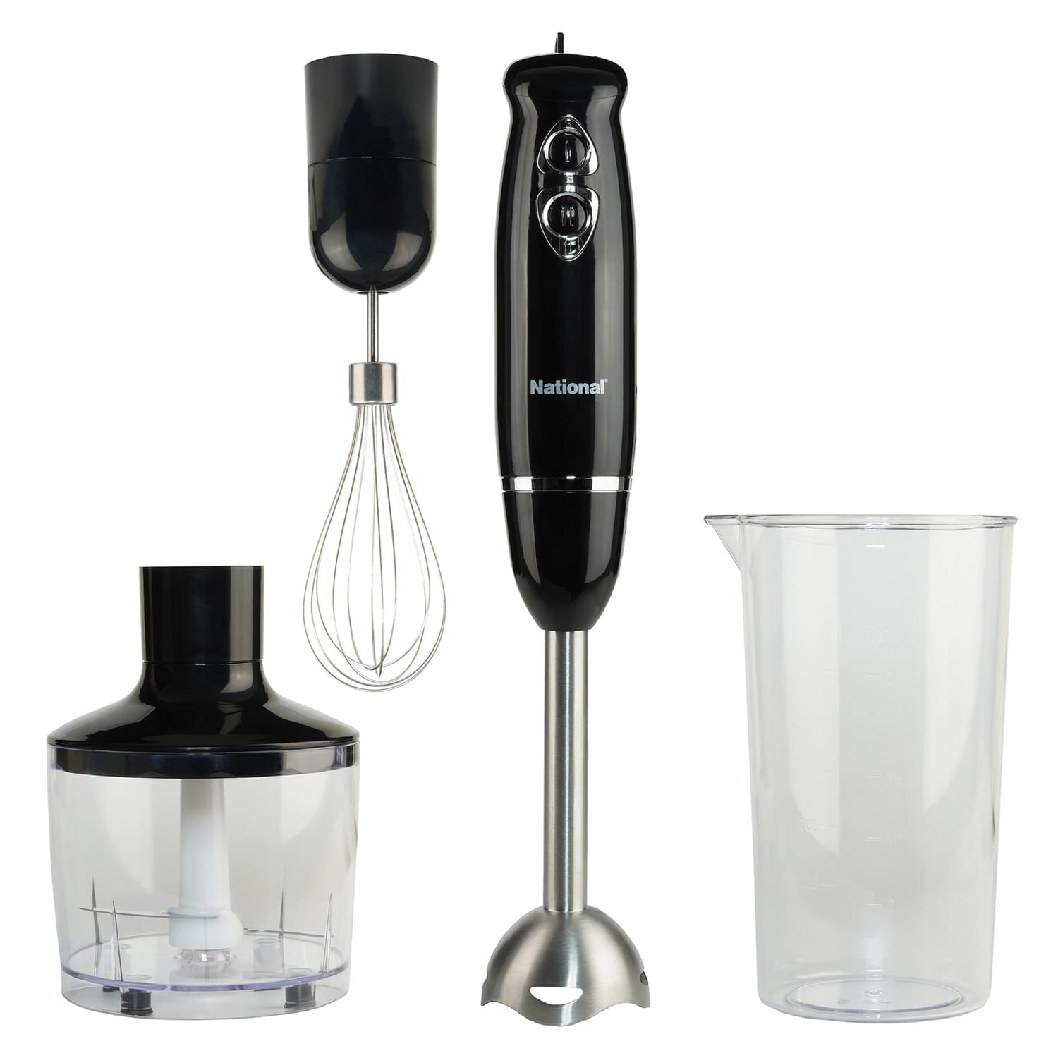 National 500-Watt Multi-Purpose 4-in-1 Immersion Blender with Attachments, Black
