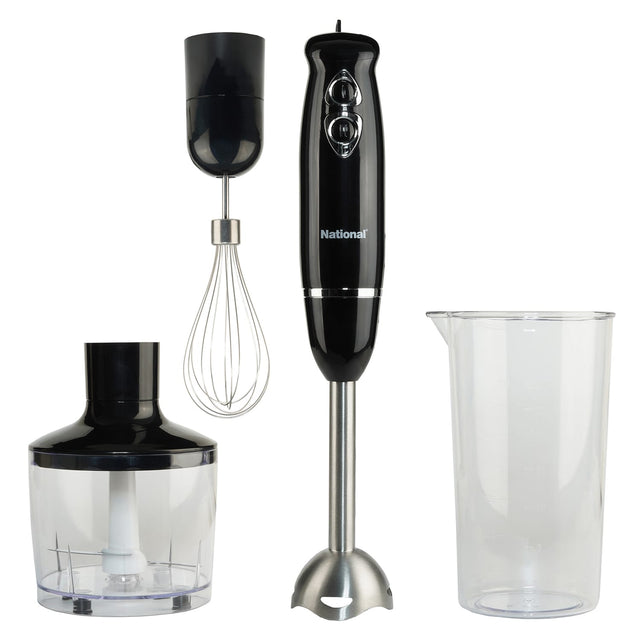 National 500-Watt Multi-Purpose 4-in-1 Immersion Blender with Attachments, Black