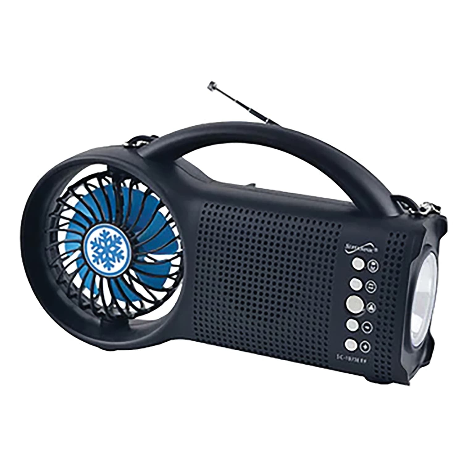 Supersonic Portable Bluetooth Solar-Powered Speaker with FM Radio, LED Torch Light, and Fan, Black, SC-1073ERF