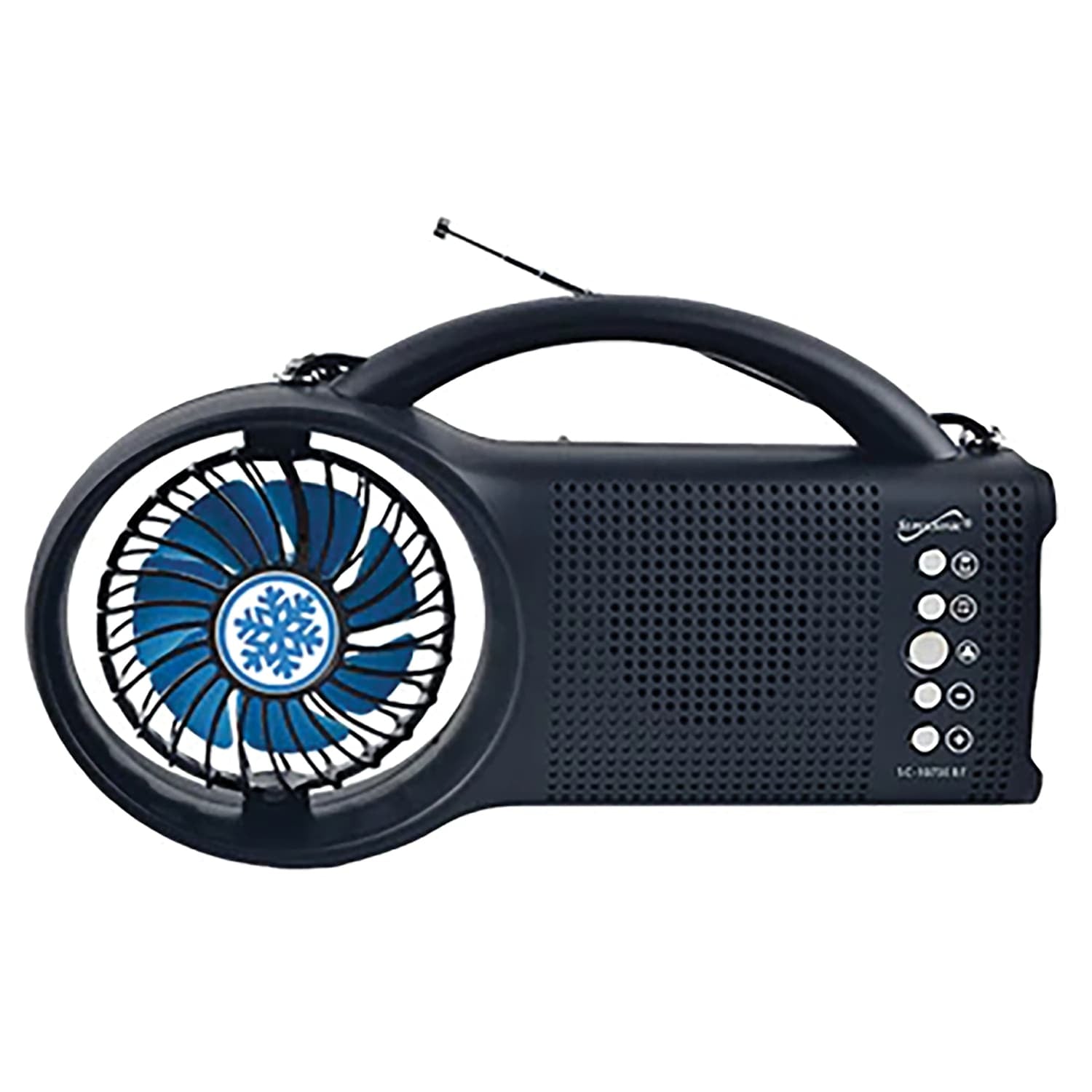 Supersonic Portable Bluetooth Solar-Powered Speaker with FM Radio, LED Torch Light, and Fan, Black, SC-1073ERF