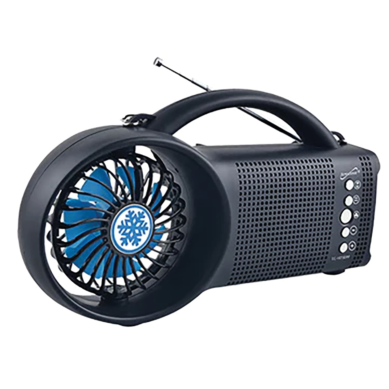 Supersonic Portable Bluetooth Solar-Powered Speaker with FM Radio, LED Torch Light, and Fan, Black, SC-1073ERF