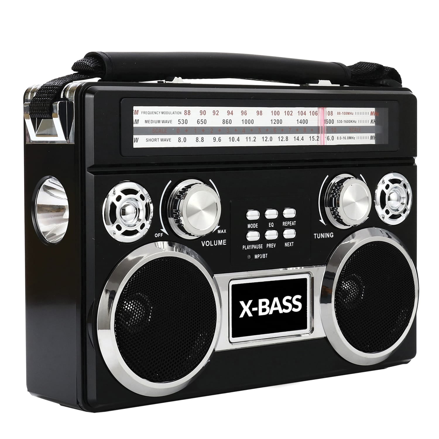 Supersonic Portable 3-Band Radio with Bluetooth and Flashlight, SC-1097BT, Black