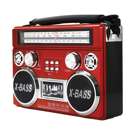 Supersonic Portable 3-Band Radio with Bluetooth and Flashlight, SC-1097BT, Red