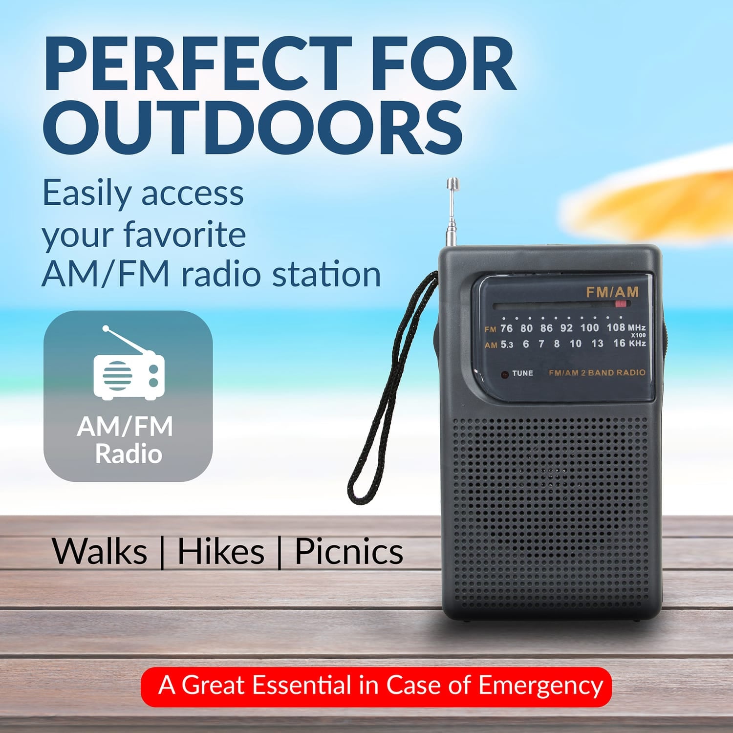 Supersonic Portable AM/FM Band Radio with Wrist Strap, SC-1105