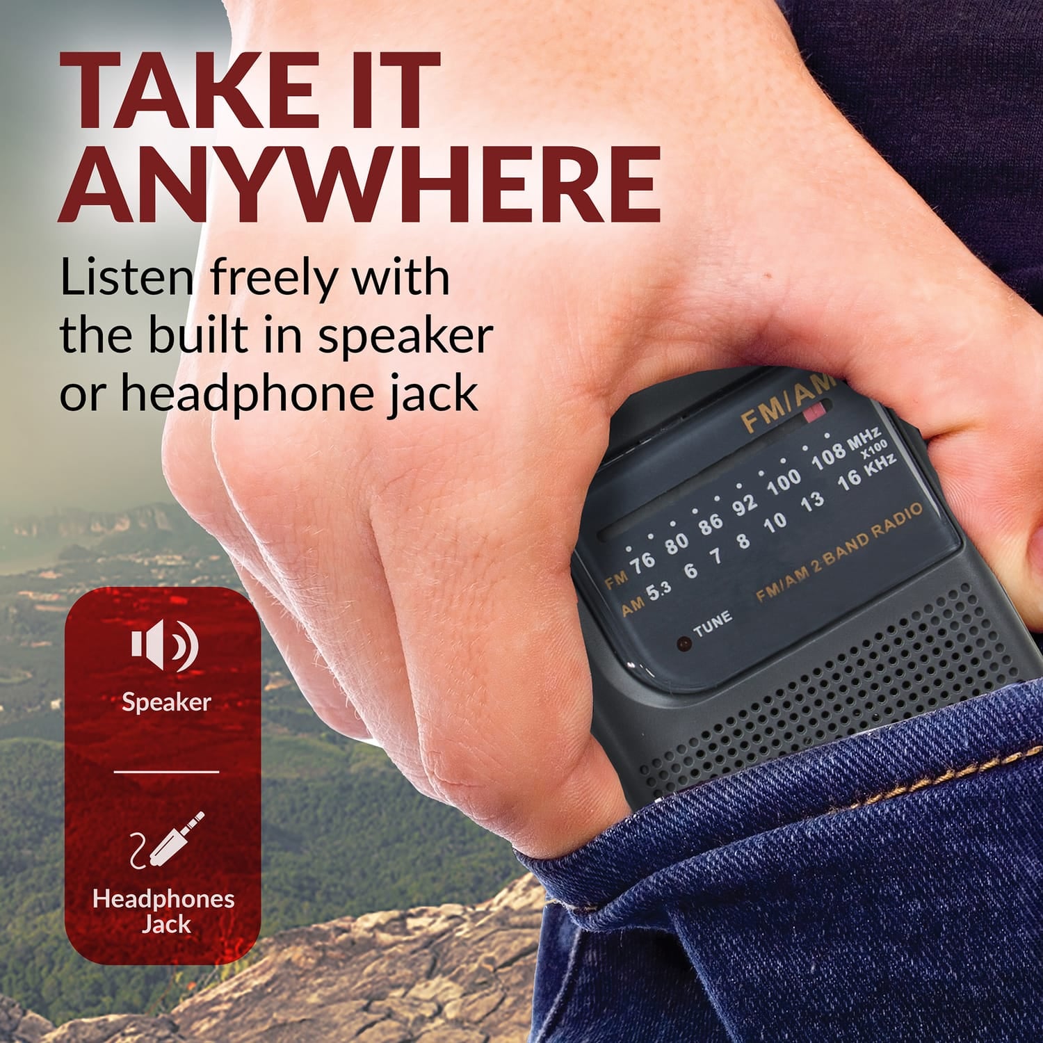Supersonic Portable AM/FM Band Radio with Wrist Strap, SC-1105