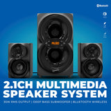 Supersonic 30-Watt-RMS Bluetooth SC-1136BT 2.1 Multimedia Speaker System with Two 3-In. Speakers, 5-In. Subwoofer, FM Radio, USB/Aux, and Remote