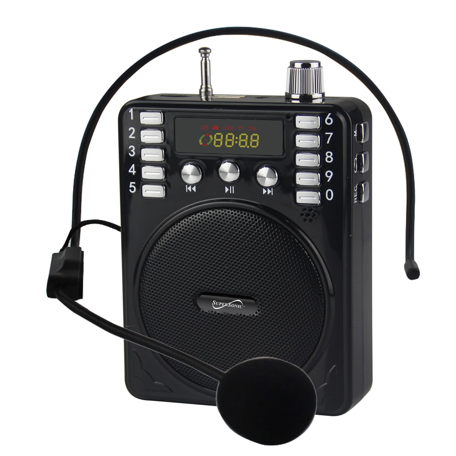 Supersonic Bluetooth Portable PA Speaker Voice Amplifier with Microphone, FM Radio, and Karaoke Jack, SC-1443BT, Black