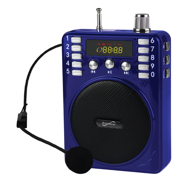 Supersonic Bluetooth Portable PA Speaker Voice Amplifier with Microphone, FM Radio, and Karaoke Jack, SC-1443BT, Blue